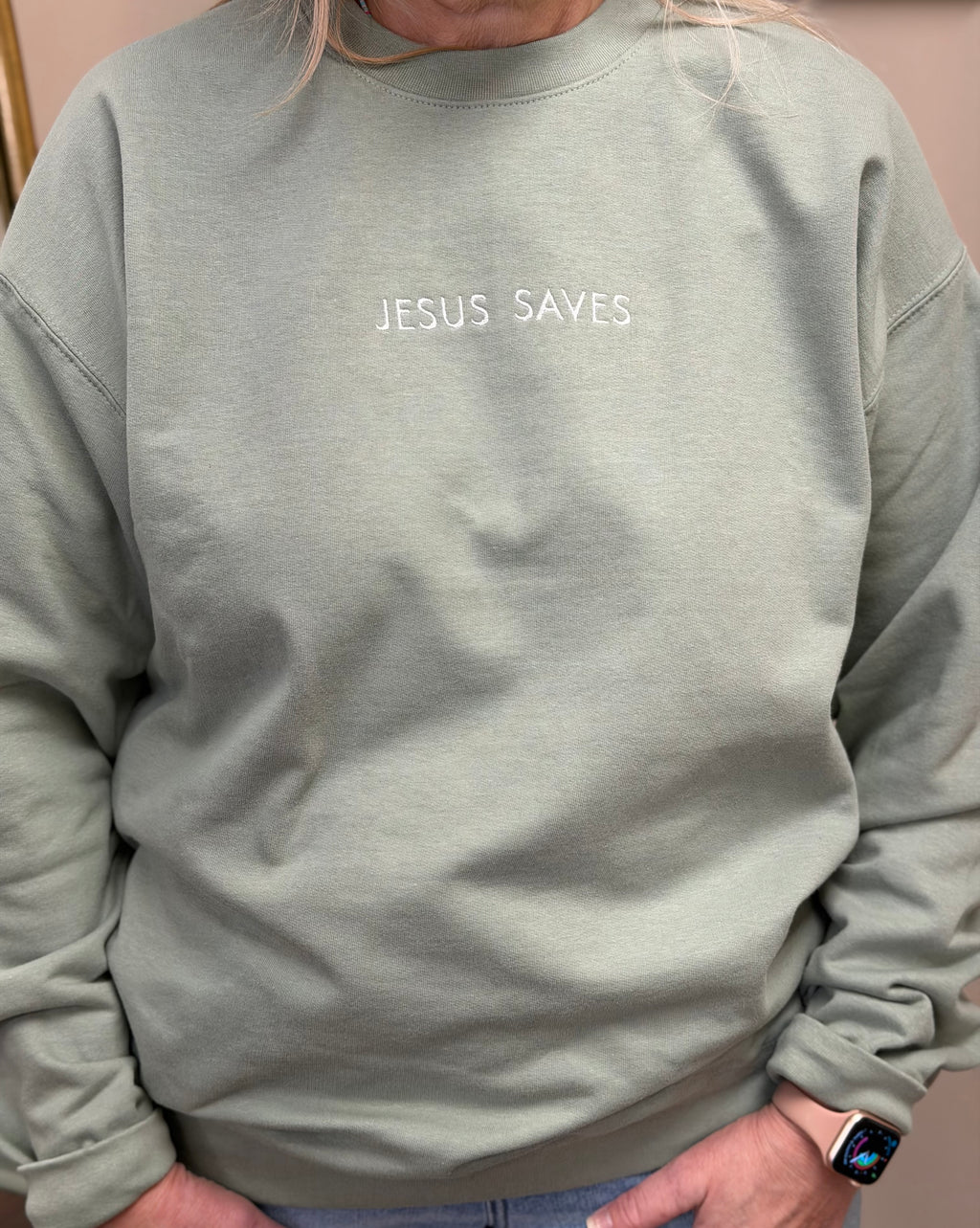 Jesus Saves Embroidered Crew