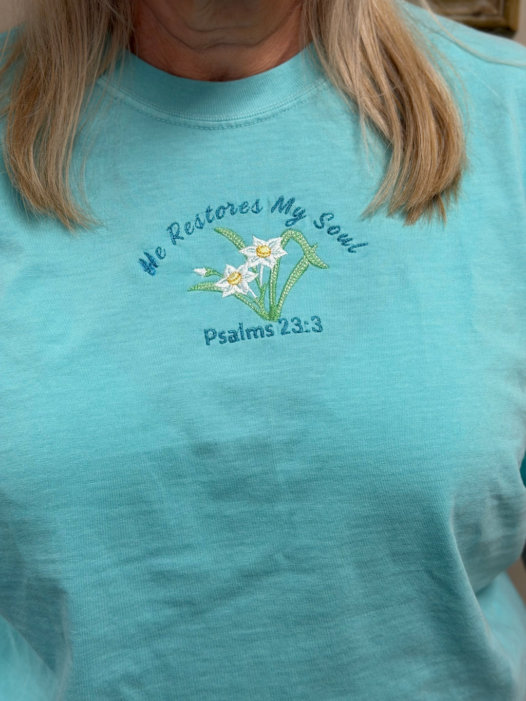 👉 He Restores My Soul Embroidered Tee | Psalm 23:3
