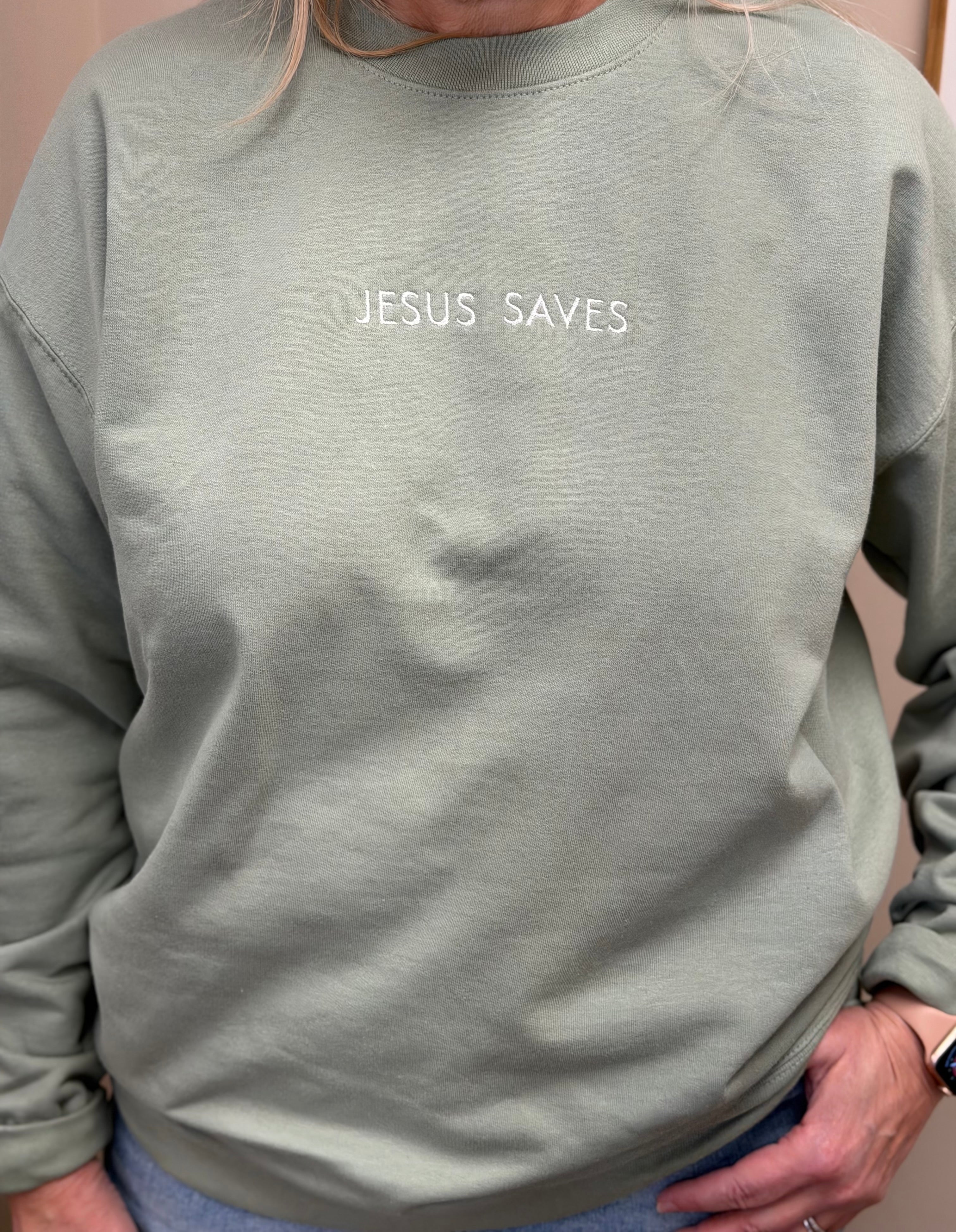 Jesus Saves Embroidered Crew